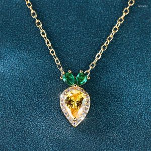 Chaînes Exquis Vert Zircon Mignon Ananas Pendentif Collier De Luxe Jaune Cristal Or Couleur Colliers Pour Les Femmes De Mariage Bijoux Cadeau