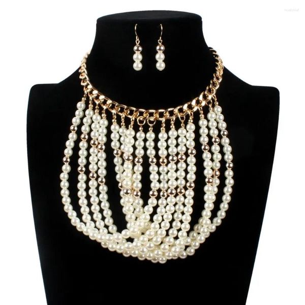 Cadenas Exquisito Hecho a mano Perla blanca Collar multicapa Romántico Fiesta de boda Joyería para mujer Conjunto de gargantilla