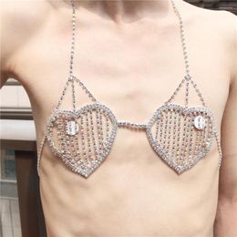 Chaînes exquis luxueux creux en forme de coeur chaîne thoracique sexy mode strass corps sable bikini bijoux en gros