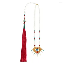 Kettingen Prachtige hanger ketting Parels Elegante Hanfu lange kralen kettingen voor liefhebbers van traditionele klederdracht