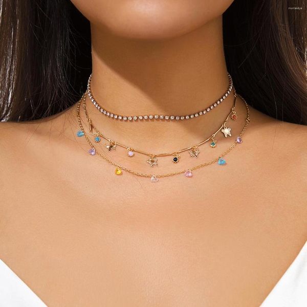 Cadenas Exquisitas Tendencia de collar de collar de la cadena de dhinestone y2K Joyería de crestal de cristal en forma de corazón