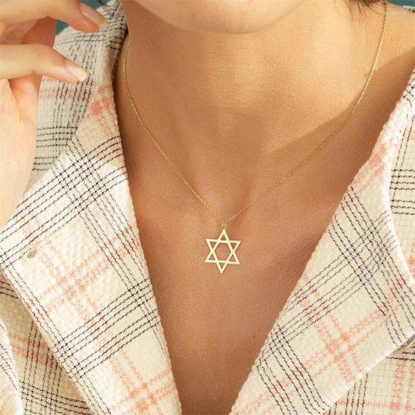 Chaînes exquise étoile de David pendentif collier pour femmes filles en acier inoxydable emblème Talisman sceau Salomon signe Israël bijoux