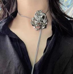 Chaînes tempérament exquis collier de fleur de rose doux Y2K type de traction chaîne de ventre tour de cou pour femmes bijoux cadeau