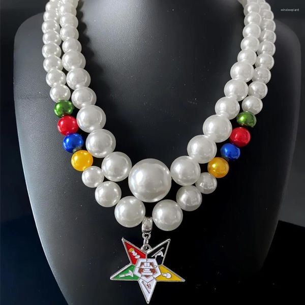 Chaînes exquises l'ordre de la société Eastern Star OES pendentif en émail multicouche imitation perle perle collier fait à la main