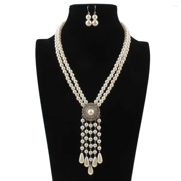 Chaînes exquises perles d'imitation blanches faisant des perles chaîne de gland collier de fête de mariage mariée dames bijoux accessoires ensemble