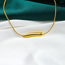 Cadenas Exquisito Collar de Mujer Diferente Colgante de Berenjena Pequeña Geométrica Tubo Curvo Titanio Chapado en Acero Cadena de Clavícula de Oro de 18 Quilates