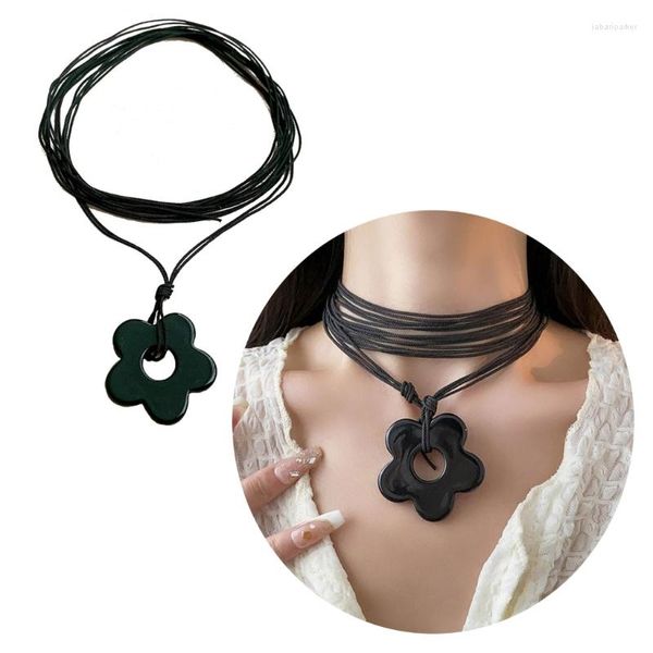 Chaînes Eye Catching Flower Pendentif Choker Summer Beach Braid Corde Pour Femme Fille