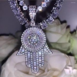 Chaînes yeux de l'ange Fatima collier ras du cou chaîne de perles Hip Hop entièrement glacé zircon cubique or ruban couleur CZ bijoux