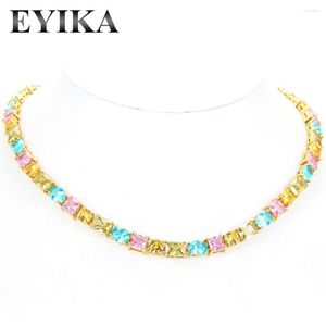 Kettingen EYIKA Goud Zilver Kleur Geometrische Mix Vierkante Ovale Ronde Zirkoon Ketting Voor Vrouwen Meisjes Kleurrijke Candy Crystal Link Chain Choker