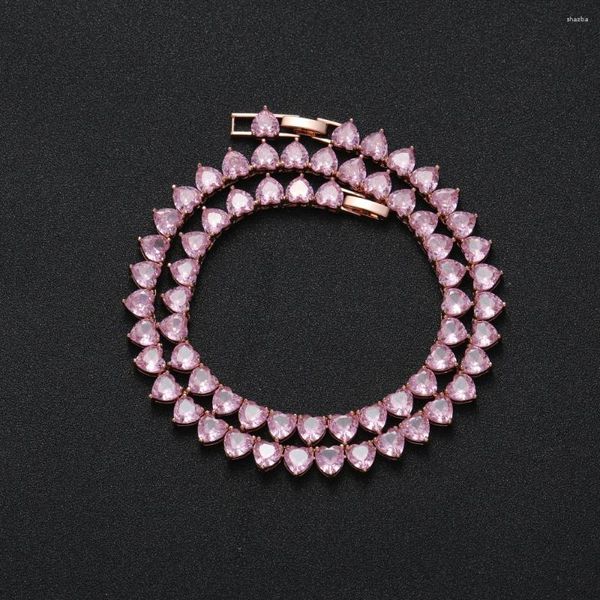 Chaînes Eyika plaqué or rose 6mm collier coeur rose glacé zircon chaîne de tennis femmes hommes tour de cou pour cadeau de la Saint-Valentin bijoux