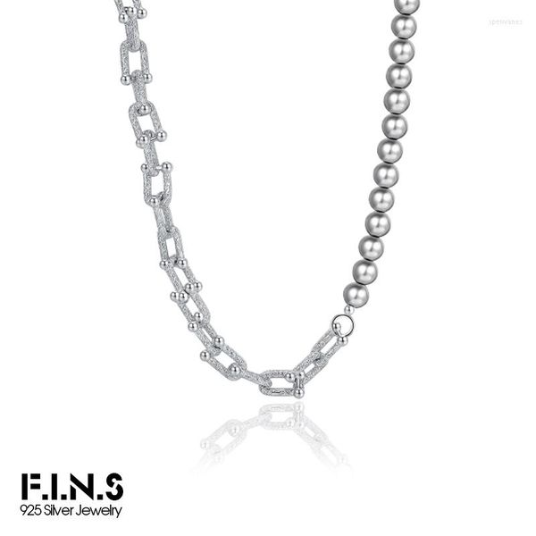 Chaînes F.I.N.S S925 Collier de perles grises en argent sterling Motifs Tangcao inégaux Boucles en forme de U Clavicule courte Bijoux de luxe