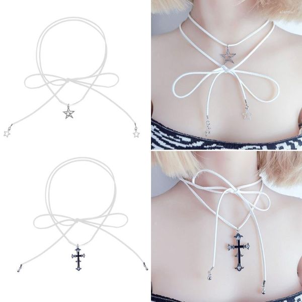 Chaînes F19D réglable Y2K sangle collier étoile/croix pendentif chaîne longue corde collier pour la fête