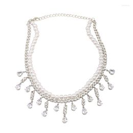 Chaînes F19D strass perles d'imitation goutte d'eau collier mode Double couche cou chaîne conception sens tour de cou pendentif femme