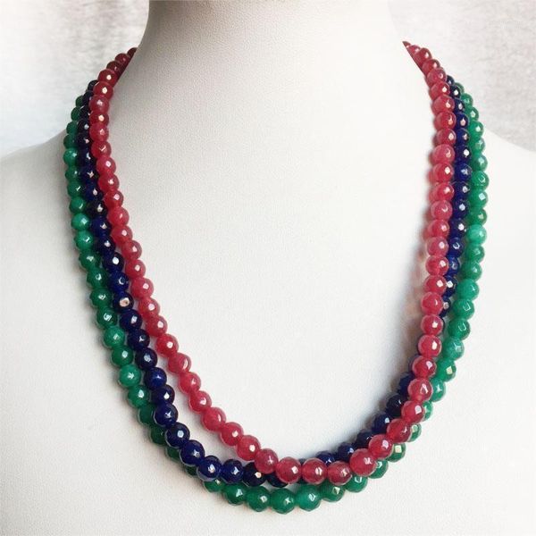 Chaînes Facettes Saphir Émeraude Rubis Jade Collier Pierre Naturelle À La Main Bohême Collier Femme Bijoux Cadeau Simple Strand ChokerChains Sidn