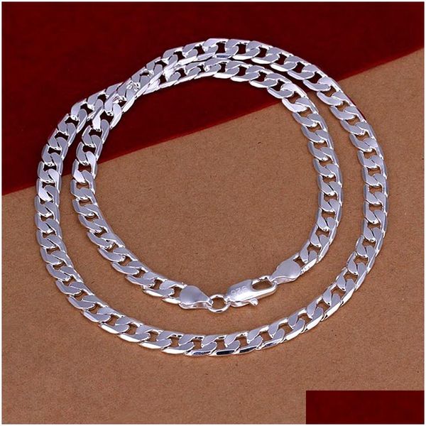 Chaînes Prix d'usine Courb Cubain Mens Collier Chaîne 925 Colliers Sier pour hommes Bijoux de mode femme 4/6/8/10 mm Costum DHAB8