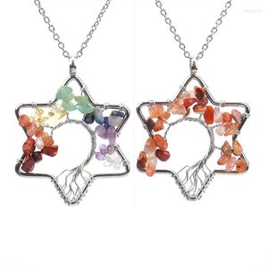 Chaînes Usine En Gros Hexagonal Argent Fait À La Main Pliage Pendentif Sept Chakra Naturel Cristal Arbre De Vie Collier Pour Femmes N62