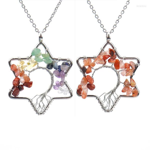 Cadenas de fábrica al por mayor hexagonal de plata hecho a mano colgante colgante siete chakra cristal natural árbol de la vida collar para mujeres N62