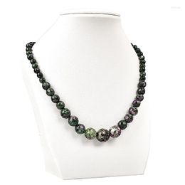 Chaînes Fantastiques Perles de pierres précieuses à facettes 6-14mm Rouge Vert Ruby Zoisite Collier de bijoux pour les femmes de caractère noble 18 pouces H110