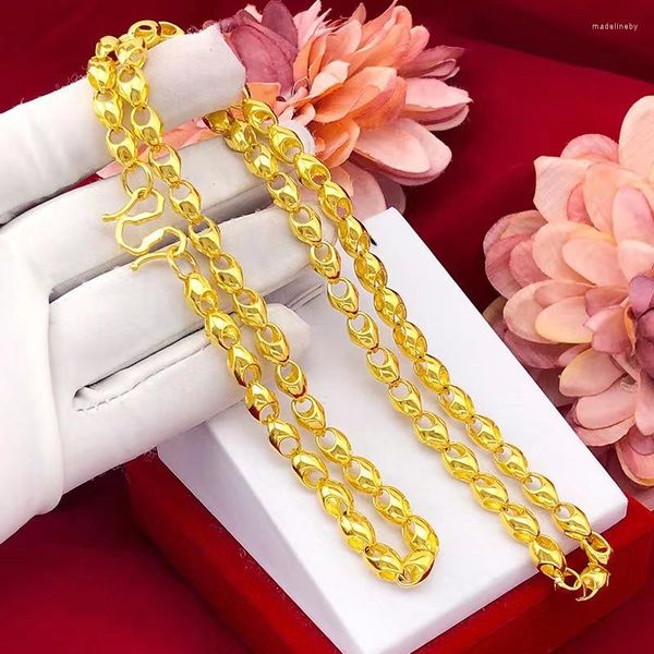 Chaînes Fashion 18K Collier de couleur en or pur pour hommes 24k 999 Bijoux de fiançailles de fiançailles de mariage en chaîne de perles lisses non-fade