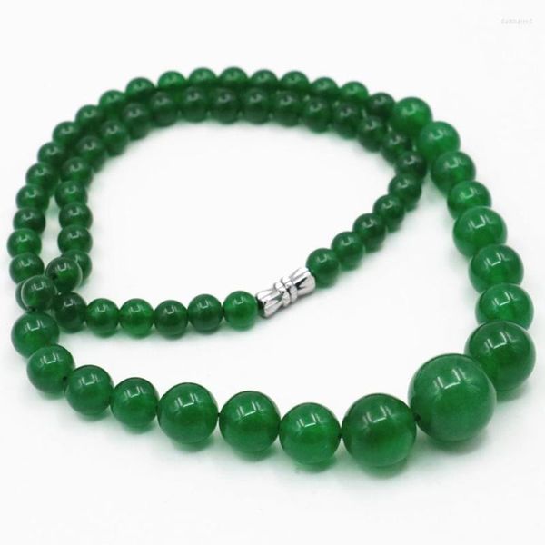 Cadenas de moda 6-14mm piedra Natural verde malayo Jades calcedonia encantos mujeres cadena gargantilla torre cuentas redondas collar 18 pulgadas B-03
