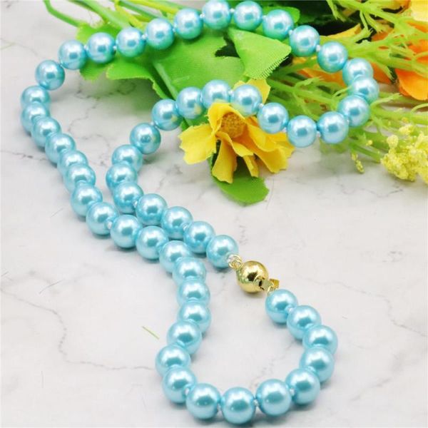 Chaînes de mode 8mm bleu mer du sud coquille collier de perles perles fabrication de bijoux chaîne de corde pierre naturelle 18 pouces