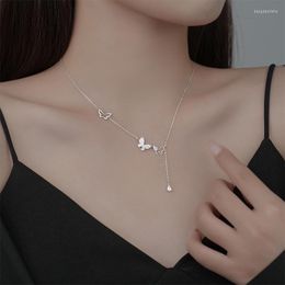 Chaînes Mode 925 Sterling Silver Butterfly Tassel Collier Étincelant Zircon Pendentif Neckchain Bijoux De Mariage Accessoires