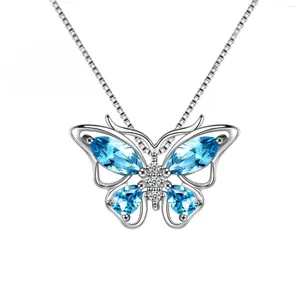 Chaînes Mode 925 Sterling Silver Butterfly Birthstone Pendentif Collier Femmes Fine Bijoux Cadeau d'anniversaire