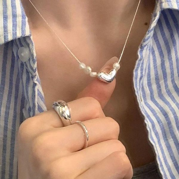 Chaînes Mode 925 Sterling Silver Perles Coeur Bean Irrégulière Géométrique Pendentif Collier Pour Femmes Fille Bijoux Dropship En Gros