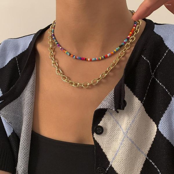 Catene Moda Acrilico In Rilievo Collane D'oro Per Le Donne Ragazza Della Boemia Perline Colorate Collana Del Choker Dei Monili Collier Femme 2023