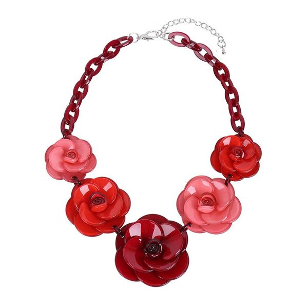 Cadenas de joyería acrílica de moda para mujer, collar Retro, adornos de flores rosas grandes para mujer, cadenas de regalo de años