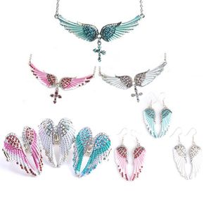 Kettingen Mode Angel Wing Ketting Cross Diamond Dames Hanger Ring Oorbel Armband Kettingen Voor Vrouwen Sieraden