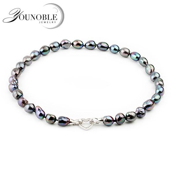 Chaînes mode grand collier de perles baroques noires pour femmes 10-11mm cadeau d'anniversaire d'eau doucechaîneschaînes