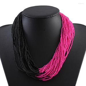 Chains Fashion Bohemian Boho Acryliques Perles Collier Femmes Long Multi-Layer Déclaration de brins Bijoux en couches Collier Femme