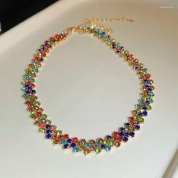 Cadenas de moda colorido azul verde strass gargantilla collares para mujeres cristal geométrico fiesta bodas joyería