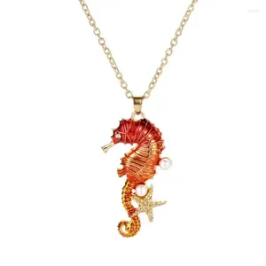 Chaînes Mode Article créatif Bijoux Océan Série Seahorse Personnalité Imitation Perle Pendentif Collier