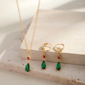 Kettingen Mode Delicate Groene Kleur Waterdruppelvormige Kristallen Sleutelbeen Ketting Voor Vrouwen Meisjes Gouden Oorbellen Sieraden