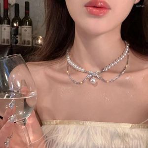 Chains Fashion Collier de perle de papillon double en couches élégant pour femme romantique douce jolie bijoux de mariage cadeau d'anniversaire