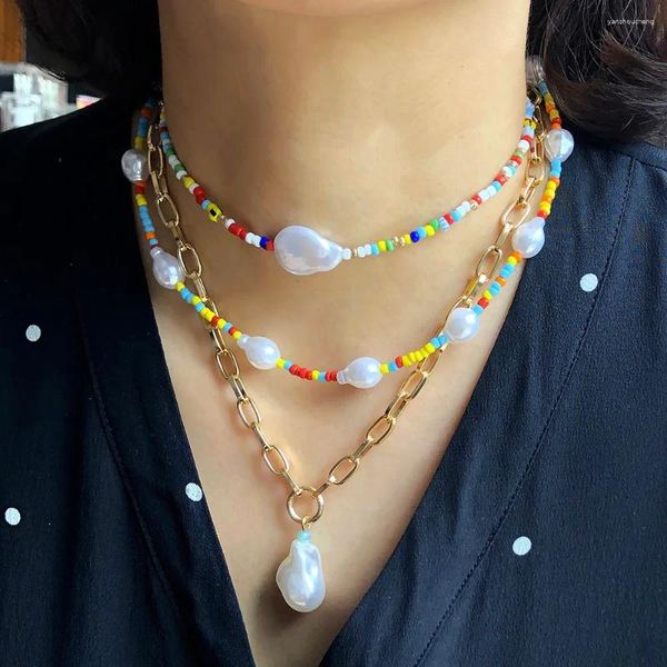 Chaînes Mode Exquis Multicouche Alien Perle Collier Pour Femmes Boho Doux Coloré Acrylique Graines Collier De Perles Femme Cadeau Bijoux