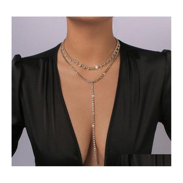 Chaînes Mode Fl Strass Chaîne Double Couche Collier Bijoux Pour Femmes Déclaration Longue Gland Sautoirs De Luxe Décolleté Drop Delive Dhfsy