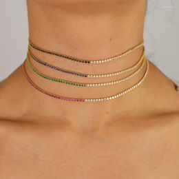 Kettingen Mode Goud Kleur Choker Ketting Met Regenboog Wit Cz Tennis Ketting Groen Blauw Zwart Rood Sieraden Morr22