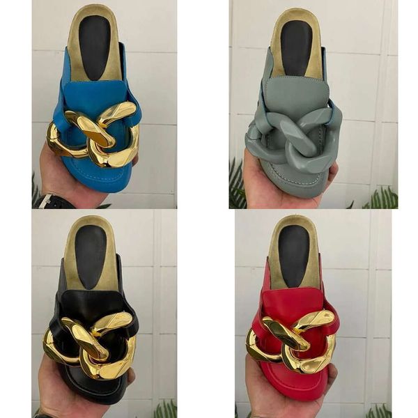 Chaînes Fashion-Gold Pantrands authentique tongs en cuir Flip Flops Talons plats Muler glisse de femmes Locs sandales avec boîte