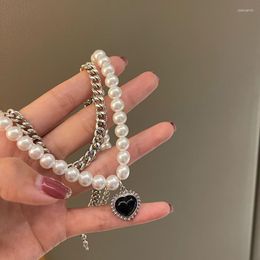 Cadenas moda Harajuku negro corazón colgante perla gargantilla collar para mujeres Punk Hip Hop Cubana cadena gótica joyería regalo al por mayor