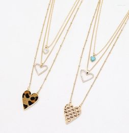 Ketens mode hart luipaard print hanger ketting drie lagen gouden schakels huilt vrouwen kettingen