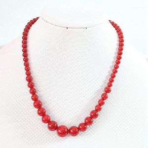 Chaînes Mode Haute Qualité Rouge Corail Artificiel Tour Collier 6-14mm Perles Rondes Beauté Femmes Élégant 18 pouces B6661