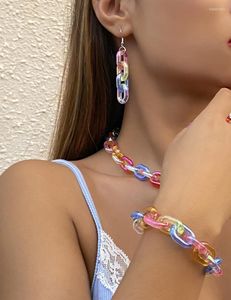 Ketens mode hiphop punk keten oogverblindende acryl ketting armband oorbellen set vrouwen kleurrijke sieraden goth sleutelbeen