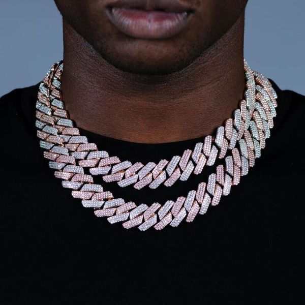 Cadenas de moda helada de 19 mm de ancho Zircons cúbicos Miami Collar de cadena de enlace cubano para mujeres rapera de hip hop para hombres joyeros pesados