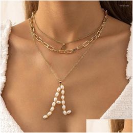 Chaînes Mode Imitation Perle Initiale A Femmes Pendentif Collier Mtilayer Chaîne Or Métal Lettre Bijoux Cadeau Drop Livraison Colliers Dhfph