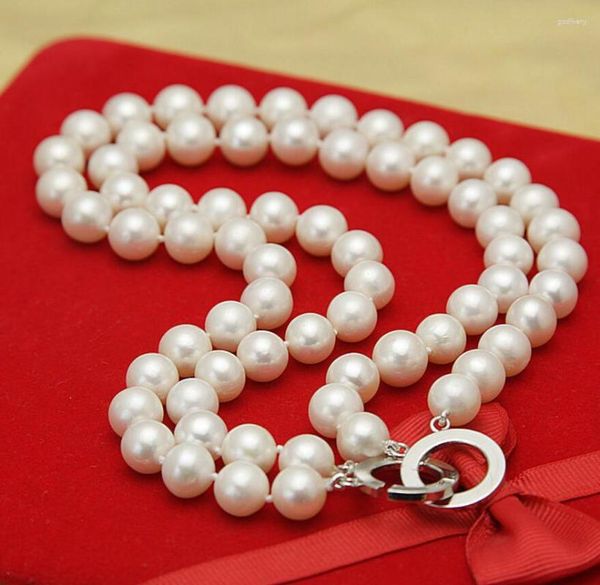 Cadenas Joyería de moda 2 filas Clásico 9-10 mm Collar de perlas blancas del Mar del Sur 18 pulgadas