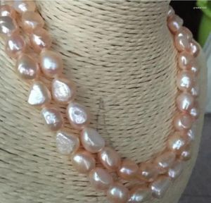 Cadenas Joyería de moda 2 hebras 12-13 mm Barroco Mar del Sur Oro Rosa Collar de perlas 18 