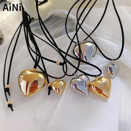 Ketens mode sieraden coole ontwerpstijl zwart snoer hart hangers ketting voor vrouwen meisje cadeau zoet temperament